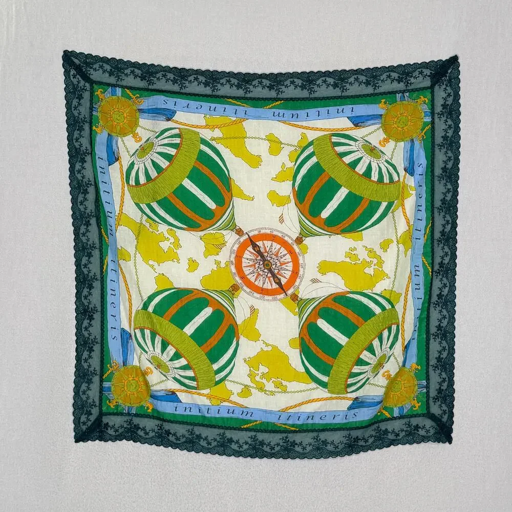 Marienne Korea Large Scarf Hot Air Balloon Lace Trim Green Yellow